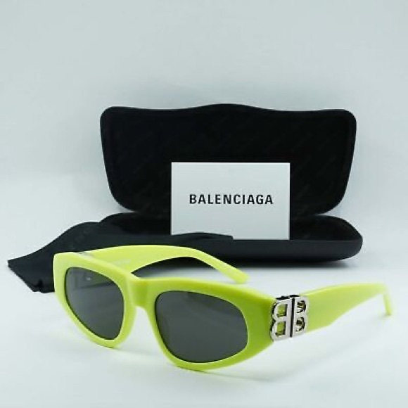 Balenciaga Dynasty BB0095S 007 Yellow Silver Grey Unisex Sunglasses Authentic - Picture 7 of 8